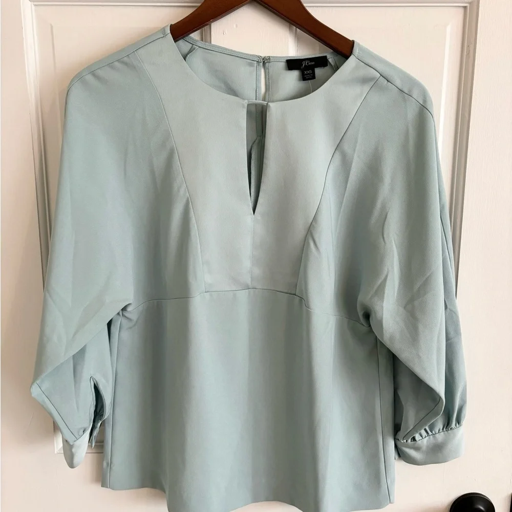 J crew blue satin crepe blouse size XXS new